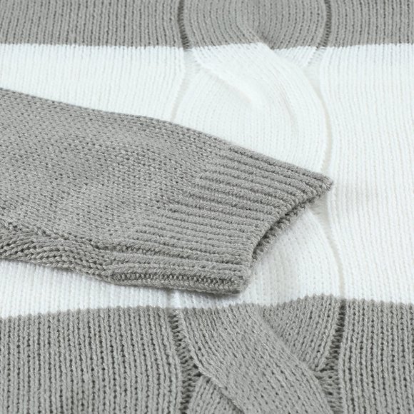 Gray Colorblock Turtleneck Loose Knitted Sweater - Picture 6 of 9